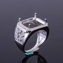 S925 Sterling Silver Men's Ring Setting with Diamond Accents 12x5mm Oval Stone