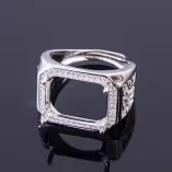 S925 Sterling Silver Men's Ring Setting with Diamond Accents 12x5mm Oval Stone