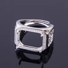 S925 Sterling Silver Men's Ring Setting with Diamond Accents 12x5mm Oval Stone