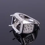 S925 Sterling Silver Men's Ring Setting with Diamond Accents 12x5mm Oval Stone