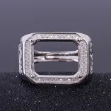 S925 Sterling Silver Men's Ring Setting with Diamond Accents 12x5mm Oval Stone