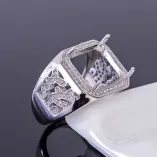 S925 Sterling Silver Men's Ring Setting with Diamond Accents 12x5mm Oval Stone