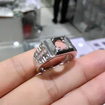 S925 Sterling Silver Men's Ring Settings for 6.5x6.5 to 9x9mm Round Moissanite Unset