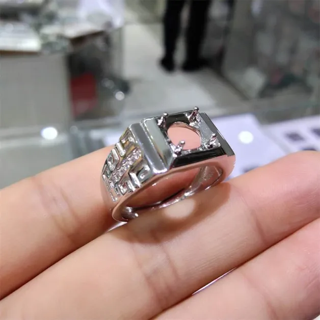 S925 Sterling Silver Men's Ring Settings for 6.5x6.5 to 9x9mm Round Moissanite Unset