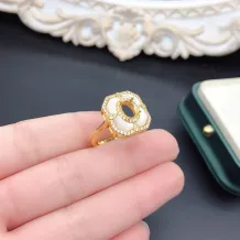 S925 Sterling Silver Plated With 18k Gold Ring Empty Holder For Oval 5*7mm Mother Of Pearl Stone