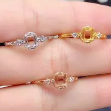 S925 Sterling Silver Rectangular 3x4mm Ring Setting