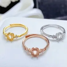 S925 Sterling Silver Rectangular 3x4mm Ring Setting