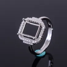 S925 Sterling Silver Rectangular Ring Settings 4x6mm to 7x9mm Colored Gems