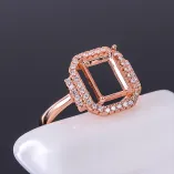 S925 Sterling Silver Rectangular Ring Settings 4x6mm to 7x9mm Colored Gems