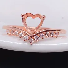 S925 Sterling Silver Ring Empty Holder For Heart-Shaped 6*6mm Colored Jadeite Inlaid