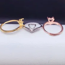 S925 Sterling Silver Ring Empty Holder For Heart-Shaped 6*6mm Colored Jadeite Inlaid