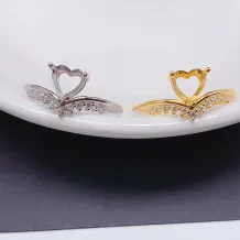 S925 Sterling Silver Ring Empty Holder For Heart-Shaped 6*6mm Colored Jadeite Inlaid