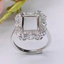 S925 Sterling Silver Ring Setting for 8x10mm Square-Cut Topaz/Crystal