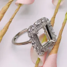 S925 Sterling Silver Ring Setting for 8x10mm Square-Cut Topaz/Crystal