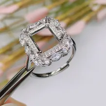 S925 Sterling Silver Ring Setting for 8x10mm Square-Cut Topaz/Crystal