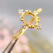 S925 Sterling Silver Ring Setting with 18K Gold Plating - Oval 5x7mm Colored Gemstone Mount