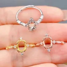 S925 Sterling Silver Ring Setting with 18K Gold Plating - Oval 5x7mm Colored Gemstone Mount