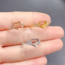 S925 Sterling Silver Rose Gold-Plated Heart-Shaped Ring Setting for 7x7mm Colored Gemstone