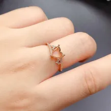 S925 Sterling Silver Rose Gold-Plated Heart-Shaped Ring Setting for 7x7mm Colored Gemstone
