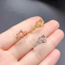 S925 Sterling Silver Rose Gold-Plated Heart-Shaped Ring Setting for 7x7mm Colored Gemstone