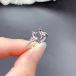 S925 Sterling Silver Rose Gold-Plated Heart-Shaped Ring Setting for 7x7mm Colored Gemstone