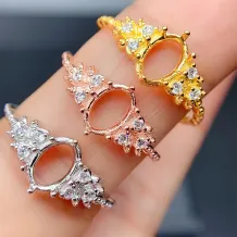 S925 Sterling Silver Rose Gold-Plated Ring Setting For Oval 5x7mm Ruby And Sapphire Emerald