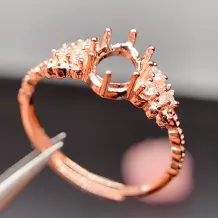 S925 Sterling Silver Rose Gold-Plated Ring Setting For Oval 5x7mm Ruby And Sapphire Emerald