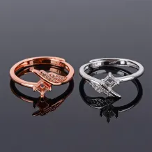 S925 Sterling Silver Square Ring Setting for 3x3mm Gems with Diamond Accents