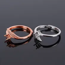 S925 Sterling Silver Square Ring Setting for 3x3mm Gems with Diamond Accents