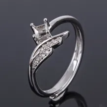 S925 Sterling Silver Square Ring Setting for 3x3mm Gems with Diamond Accents