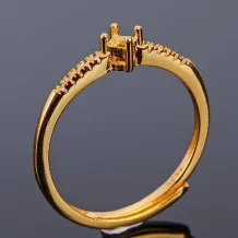 S925 Sterling Silver Square Ring Setting for 3x3mm Gemstones with Diamond Accents