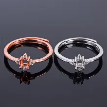 S925 Sterling Silver Square Ring Setting for 3x3mm Gemstones with Diamond Halo