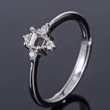 S925 Sterling Silver Square Ring Setting for 3x3mm Gemstones with Diamond Halo