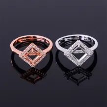 S925 Sterling Silver Square Ring Setting Set 5x5/6x6/7x7mm Gemstone