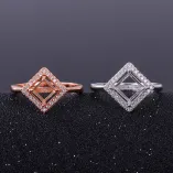 S925 Sterling Silver Square Ring Setting Set 5x5/6x6/7x7mm Gemstone