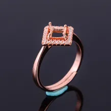 S925 Sterling Silver Square Ring Setting Set 5x5/6x6/7x7mm Gemstone