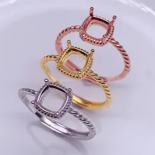 S925 Sterling Silver Twisted Engagement Setting Rings Square 5/6mm Ruby And Sapphire Emerald