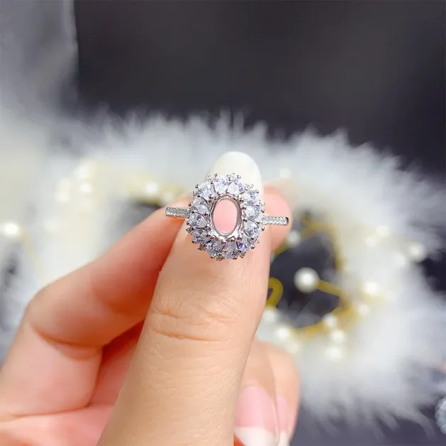 S925 Sterling Silver With 18k Gold Plating For Oval 5x7mm Colored Gemstone Mount