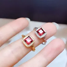 Silver And Gold Plated Adjustable 4-Prong Ring Setting For 6mm Square Colored Gemstones