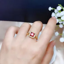 Silver And Gold Plated Adjustable 4-Prong Ring Setting For 6mm Square Colored Gemstones