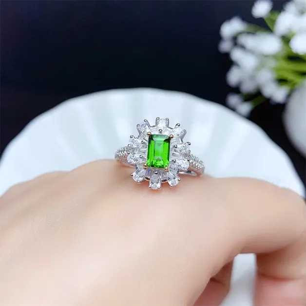 Silver Gold Plated Teardrop Halo Ring Setting For 4x6mm Square Tourmaline/Colored Gemstones