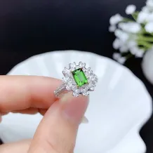 Silver Gold Plated Teardrop Halo Ring Setting For 4x6mm Square Tourmaline/Colored Gemstones