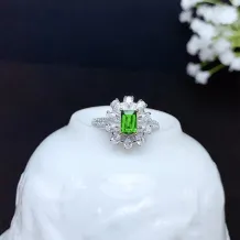 Silver Gold Plated Teardrop Halo Ring Setting For 4x6mm Square Tourmaline/Colored Gemstones