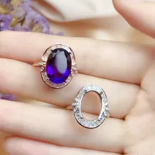 Silver Plated 18k Gold Ring Four Prong Setting For Oval 8*12/10*12/10*14mm Gemstones