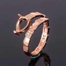 Snake Bamboo Ring S925 Sterling Silver Setting For Water Drop 6x8mm Gemstone