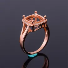 Square 6x6/8x8/9x9/10x10mm Gemstones Ring Settings 925 Sterling Silver Plated With 18k Gold