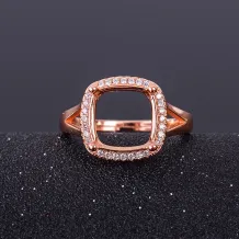 Square 6x6/8x8/9x9/10x10mm Gemstones Ring Settings 925 Sterling Silver Plated With 18k Gold