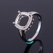 Square 6x6/8x8/9x9/10x10mm Gemstones Ring Settings 925 Sterling Silver Plated With 18k Gold