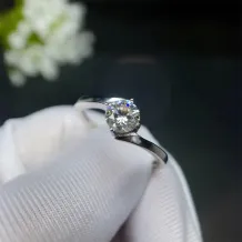 925 Sterling Silver Gold-Plated Ring Setting for 5x5mm Round Cubic Zirconia (CZ) &amp; Moissanite