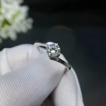 925 Sterling Silver Gold-Plated Ring Setting for 5x5mm Round Cubic Zirconia (CZ) &amp; Moissanite